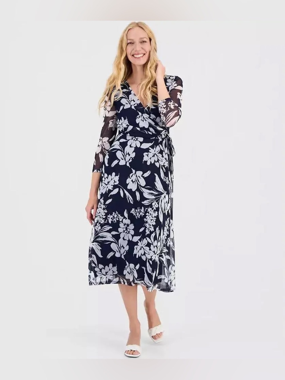 Connected Women's Floral Wrap Midi Dress